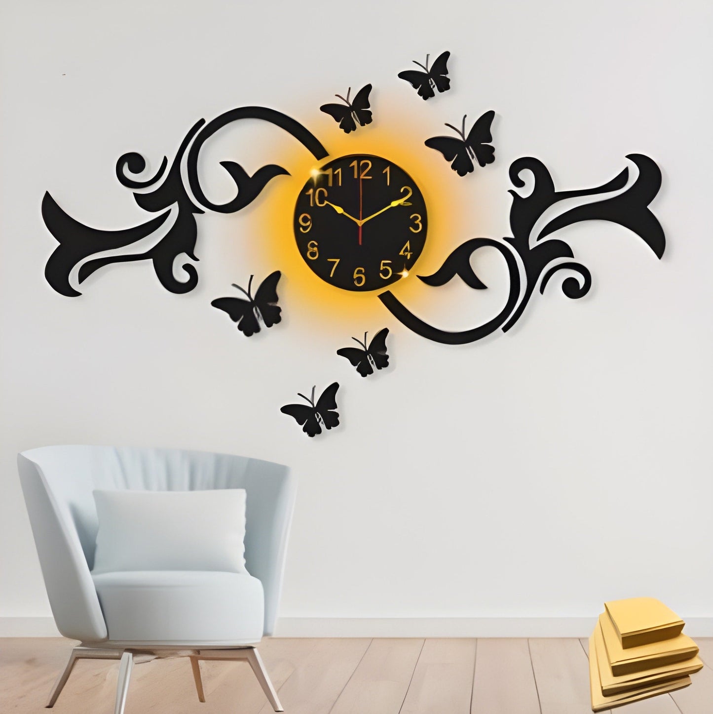 3d unique style butterfly wall clock I Wooden Wall Clock with light