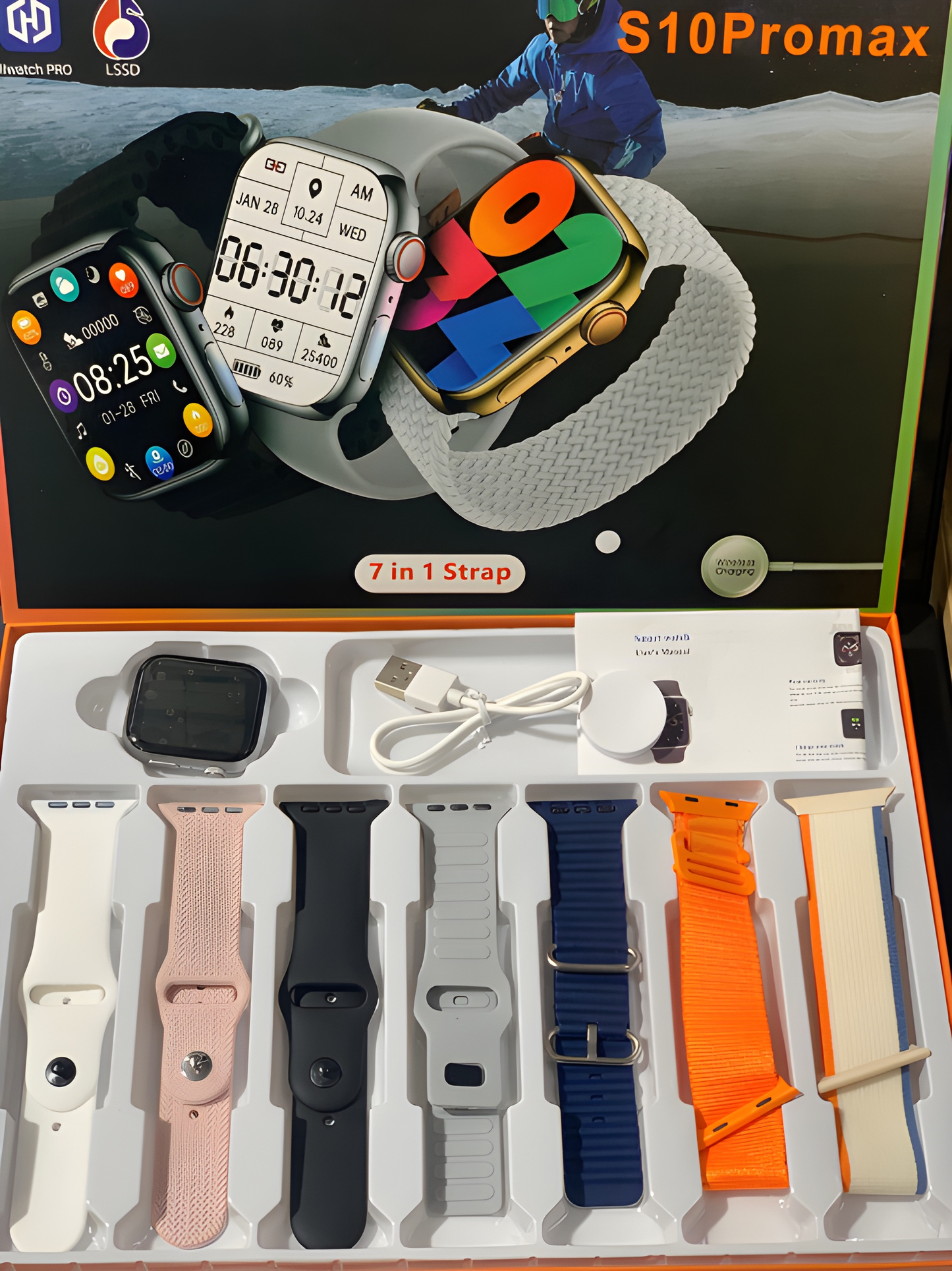 S10 Pro Max Smartwatch with 7 Interchangeable Straps – Multi-Function Touchscreen, Wireless Charging, Premium Quality