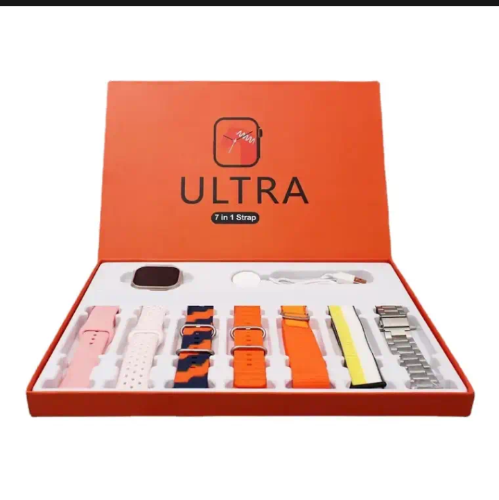 7-in-1 Ultra Smart Watch – Advanced Multi-Feature Smartwatch With 6 Silicone Stripes And 1 Metal Strip