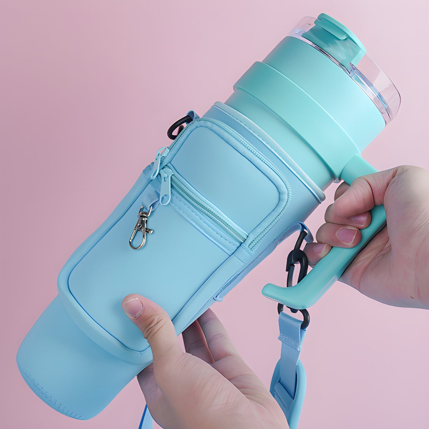 Water Bottle Carrier Bag with Phone Pocket for Stanley Quencher Cup with Handle Water Bottle Holder Pouch - For 1200 ML Bottle
