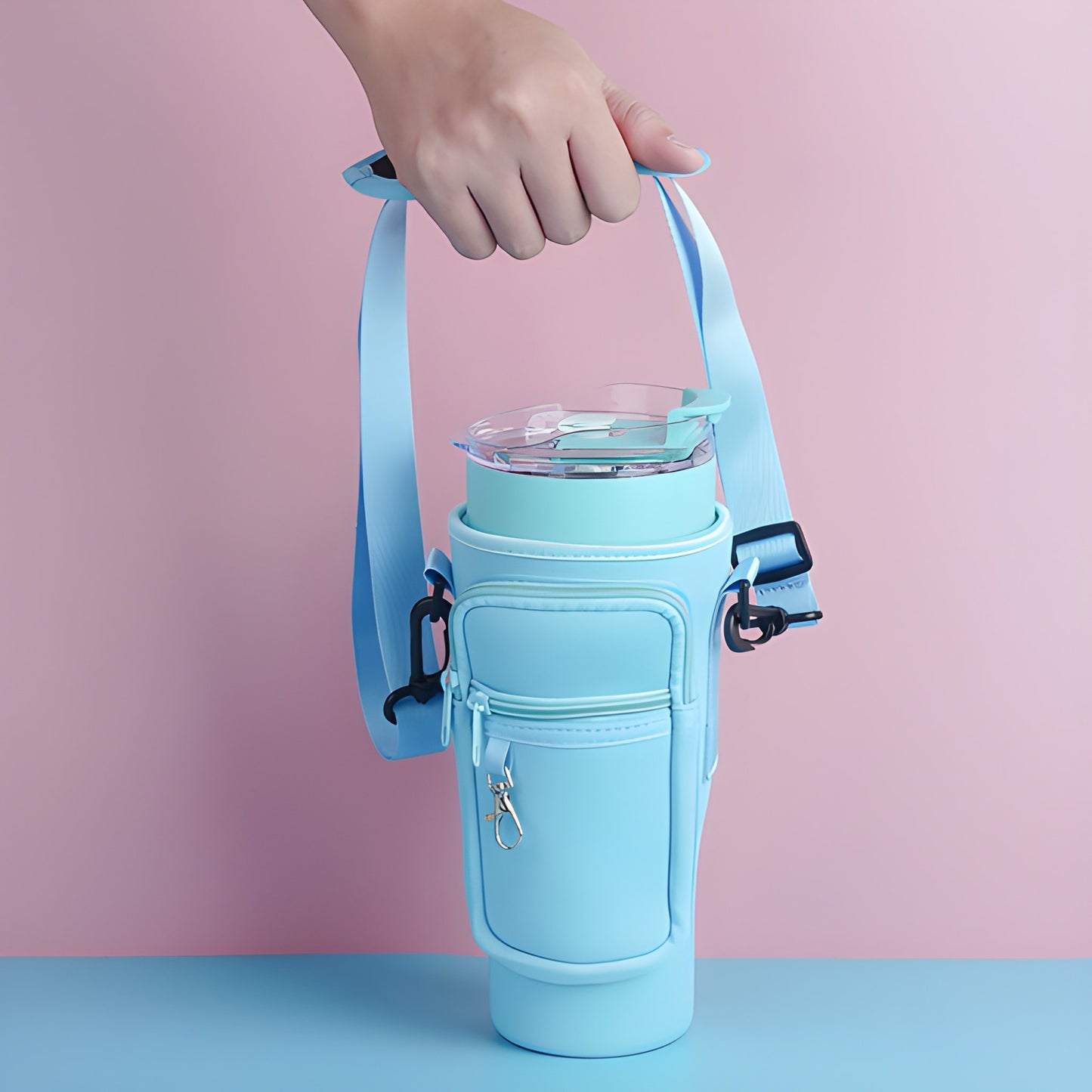 Water Bottle Carrier Bag with Phone Pocket for Stanley Quencher Cup with Handle Water Bottle Holder Pouch - For 1200 ML Bottle