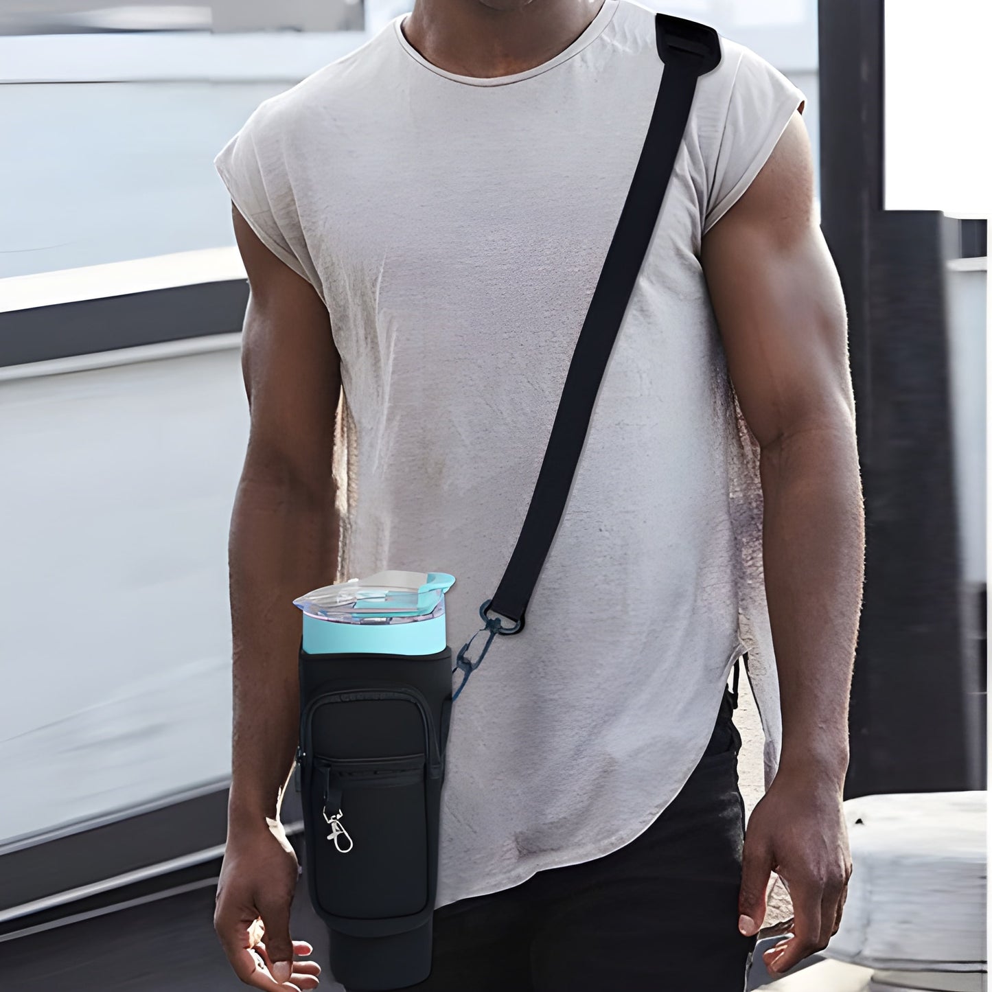 Water Bottle Carrier Bag with Phone Pocket for Stanley Quencher Cup with Handle Water Bottle Holder Pouch - For 1200 ML Bottle