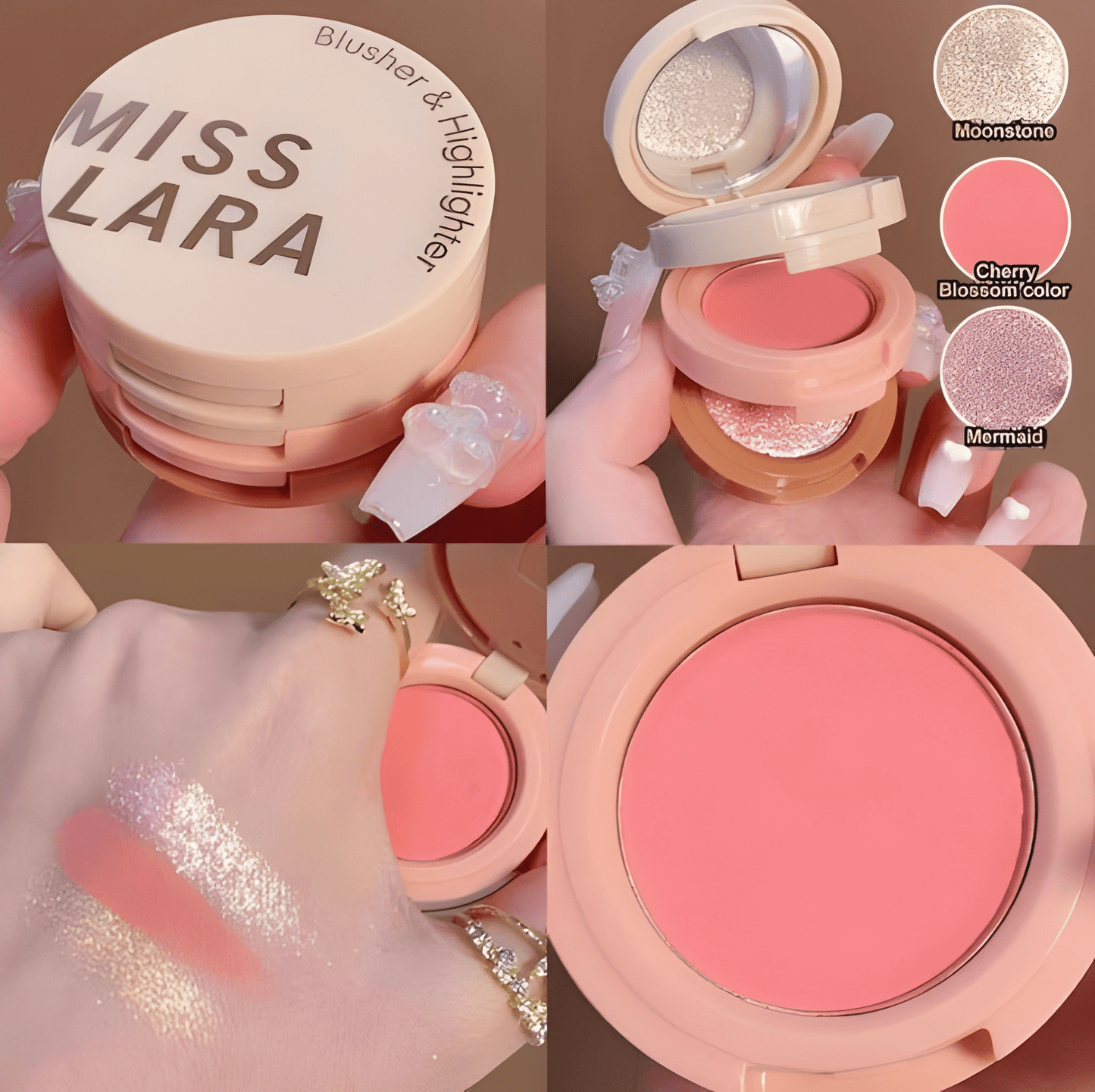 Miss Lara 3-in-1 Blush Palette – Highlighter, Contour & Blush in One, Fine Smooth Texture, Rich Color, Long-Lasting Makeup