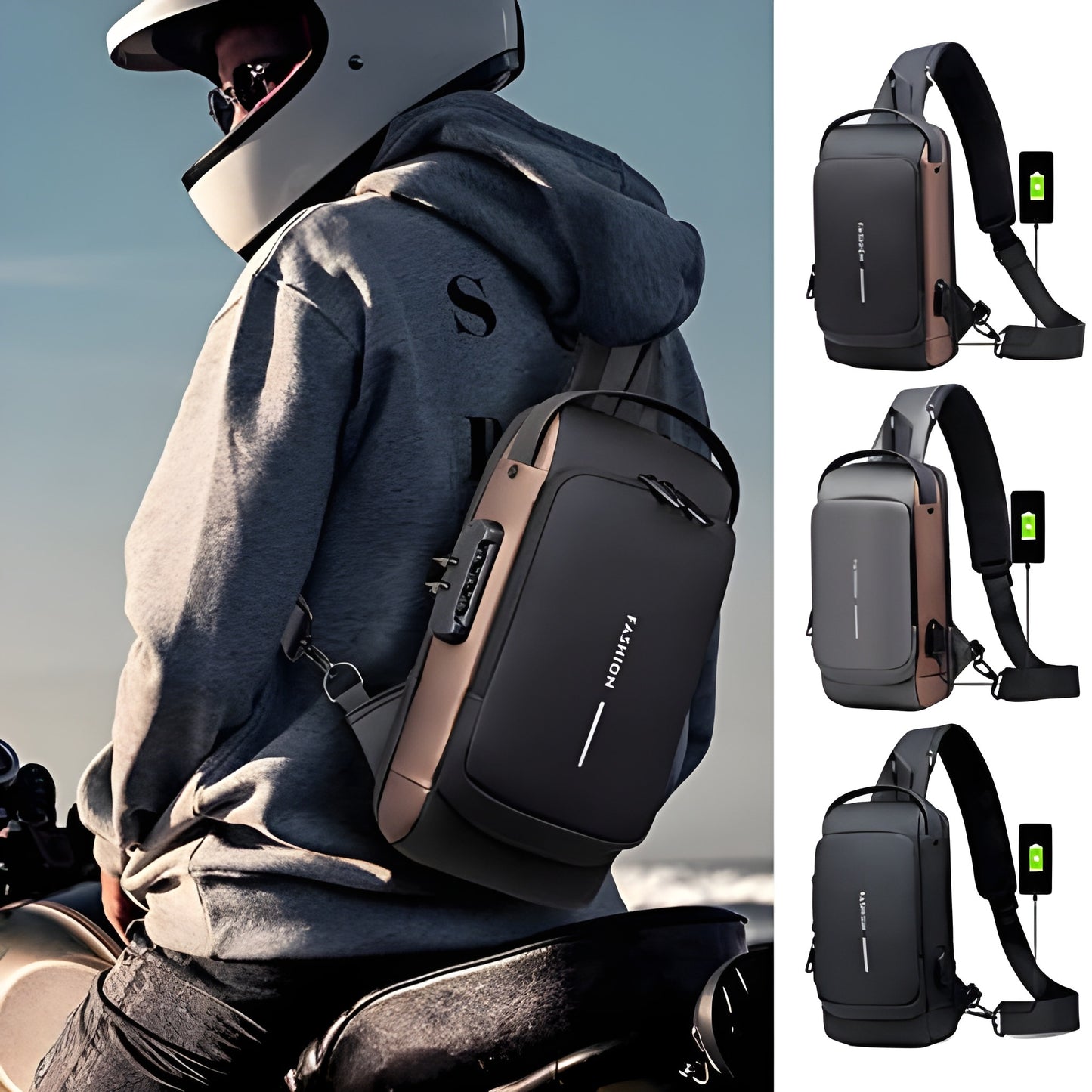 Fashion Men Sling Bag Pack with Lock Waterproof Anti-Theft Chest Bag with USB Charging Port Shoulder Bag Body Backpack with TSA Lock (Random Color)