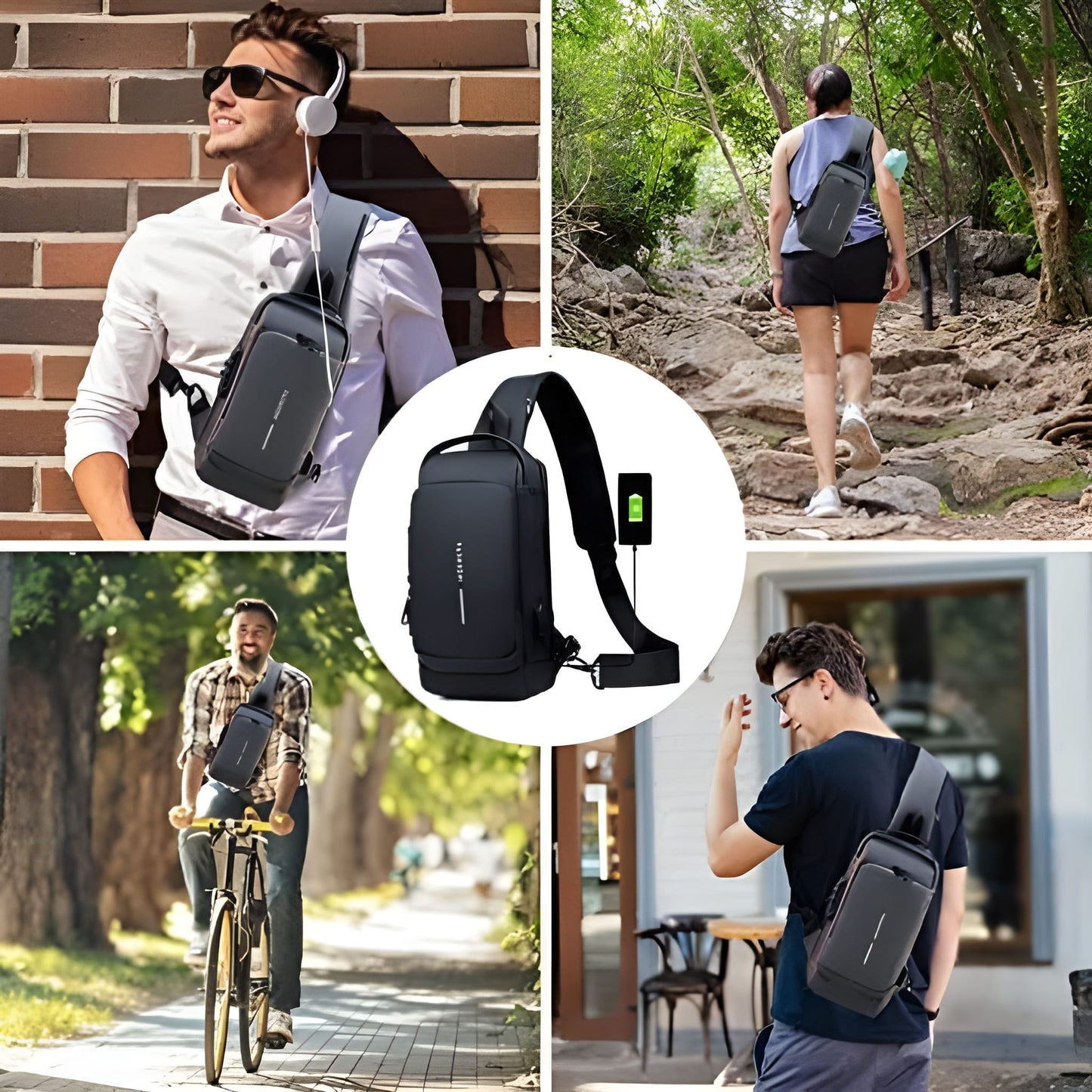 Fashion Men Sling Bag Pack with Lock Waterproof Anti-Theft Chest Bag with USB Charging Port Shoulder Bag Body Backpack with TSA Lock (Random Color)