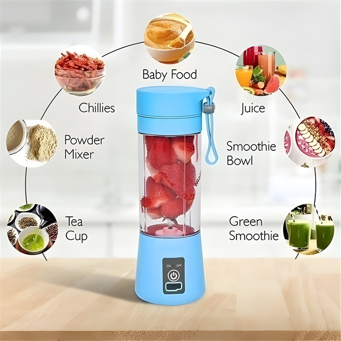 Rechargeable Portable Mini Juicer Blender – 6 Blades, 380ml Outdoor Juicing Cup [Random Color]
