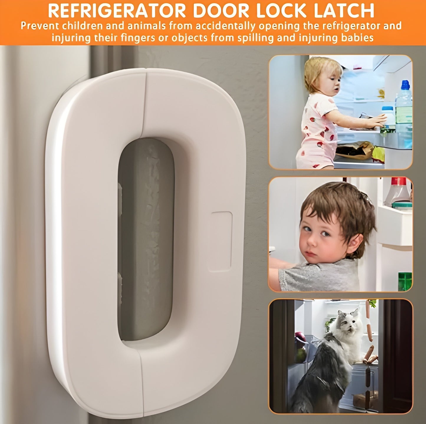 Child Safety Refrigerator Door Lock – No-Drill Latch to Prevent Kids & Pets Access