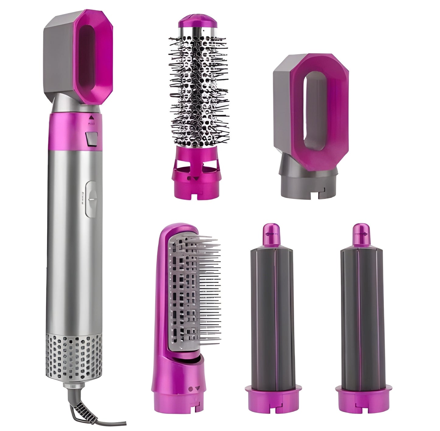 High Quality 5 In 1 Hair Styler Brush | Hair Straightener, Curler, Blow Dryer & Volumizer | Negative Ionic Electric Air Wrap With Detachable Brush Heads (Random Color)