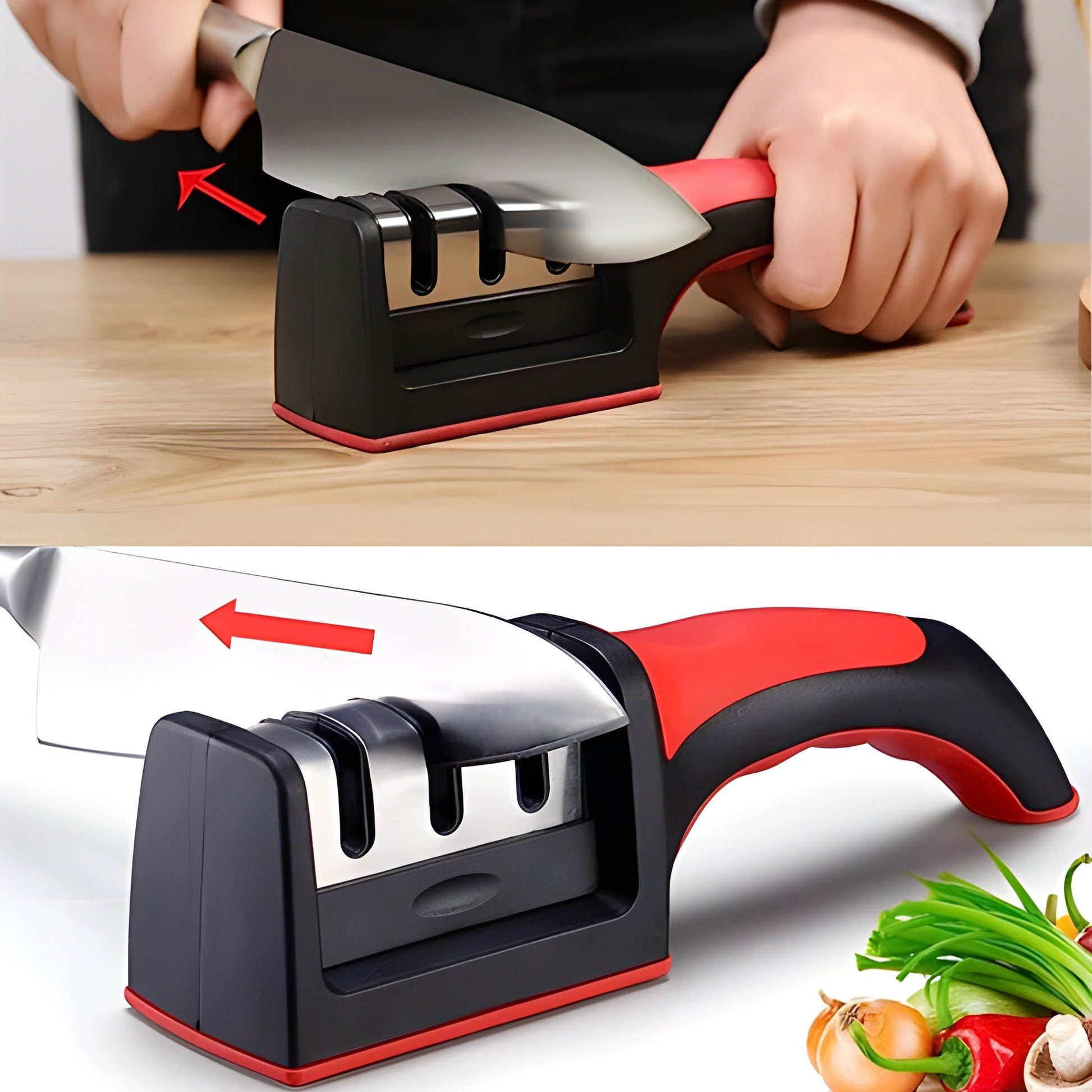 3 Stage Kitchen Knife Sharpener with Non Slip Rubber Handle